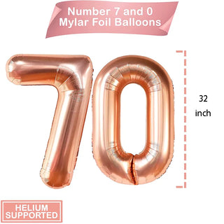 Rose Gold Number 70 Birthday Decoration Foil Balloons Set 32Inch 6