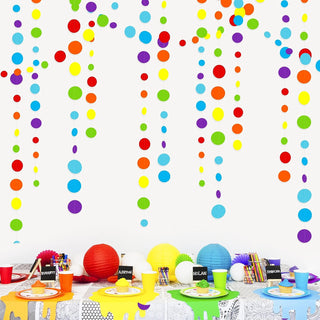 Rainbow Theme Colorful Circle Dots Hanging Paper Garland (46Ft) 2
