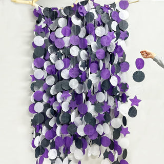 Grad Party Star Circle Dot Garland in Purple, Black & White (173Ft) 2