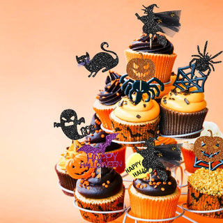 Halloween Party Cupcake Toppers with Spider, Bat, Witches & Ghost (36pcs) 2