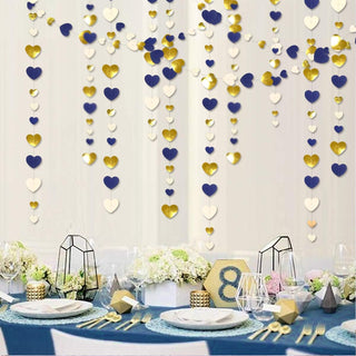 Love Heart Garland in Navy Blue, Gold & White (52Ft) 2