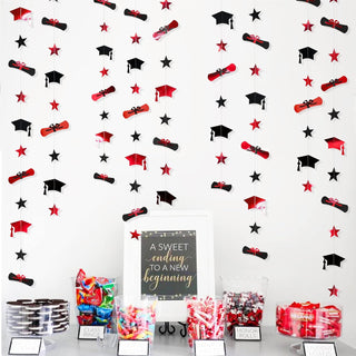 Graduation Hat Garland in Red and Black Graduation Decorations 2