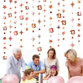 13th Birthday Rose Gold Circle Dot Garland with Twinkle Stars (46Ft) 2
