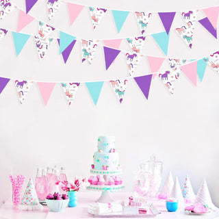 Unicorn Birthday Banner of Flags in Pink, Purple & Blue (32Ft) 2