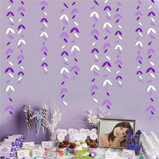Lavender Party Decorations Leaf Garland in Purple & White (52Ft)  2