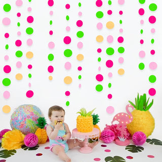 Flamingo Party Circle Dots Garland in Hot Pink, Green & Beige (46Ft) 2