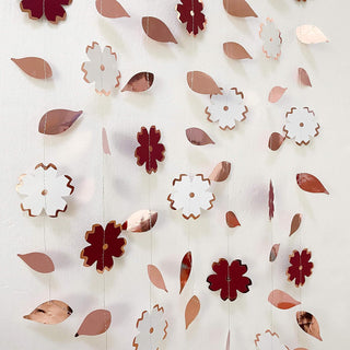 Burgundy & White Flower Foil Paper Garland with Rose Gold Leaf (42Ft) 2