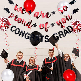 Graduation Party Balloons and Banners Set in Red and Black (11 pcs) 2