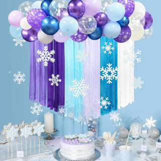 Frozen Party Balloons, Ribbon Streamers, and Garlands Backdrop Kit in Purple, Blue, White  2
