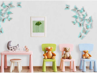 Silver & Teal Blue Butterfly 3D Wall Stickers (27Pcs) 2
