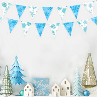 Snowflakes Pennant Bunting Flags in White and Blue 32ft 2