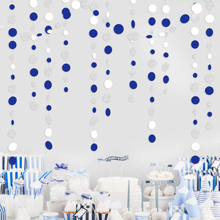 Boy's Birthday Circle Dot Garland in  Navy Blue, White & Silver (46Ft) 2