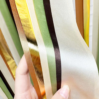 Jungle Party Satin Ribbon Streamer in Sage Green, Brown & Gold (197Ft) 4