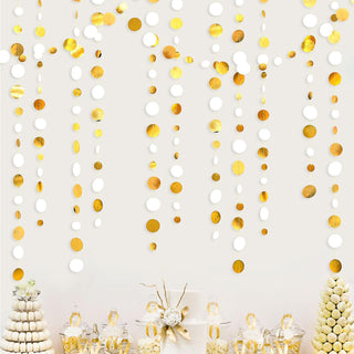 New Year Hanging Paper Garland with Circle Dots in White & Gold (46Ft) 2