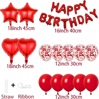 Happy Birthday Foil Balloons Red Heart Star Shaped Balloons (71Pcs)  2