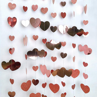 52Ft Rose Gold Heart Garland Hanging Paper Love Heart Streamer 2