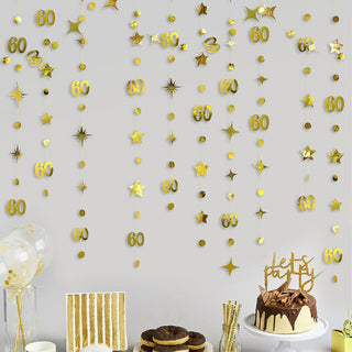 Gold 60th Birthday Decorations Number 60 Circle Dot Twinkle Star Garland 2