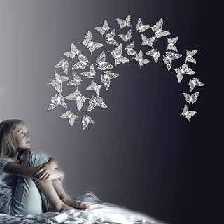 3D Silver Hollow Butterfly Wall Art Decor Removable Stickers (48Pcs)  3
