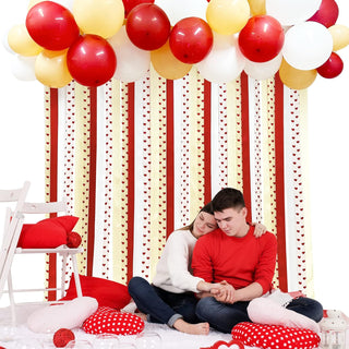 Romantic Balloons and Ribbon Streamers Backdrop with Hearts in Red and Beige (46pcs) 2