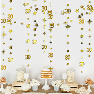 Gold 30th Birthday Decorations Number 30 Circle Dot Twinkle Star Garland 2