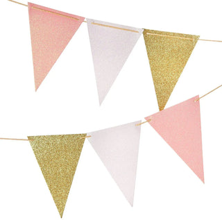 Pennant Bunting Flags in White, Gold and Pink 30ft 5