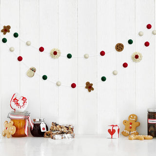 Wool Christmas Garland With Gingerman, Flower, Pompom and cookie (8ft) 2