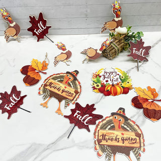  18Pcs Fall Thanksgiving Wood Ornaments Happy Thanksgiving Turkey Cutouts 3