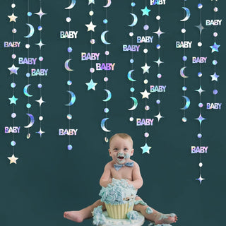 Iridescent Garland with 'Baby', Star, Moon & Circle Dot (75FT) 2