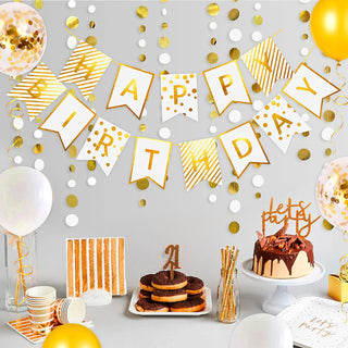Birthday Bunting Banner and Balloons Set in Gold and White (22 pcs) 2