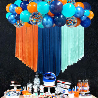 Blue and Orange Balloons Satin Ribbon Streamer Backdrop (42 Pcs) 3
