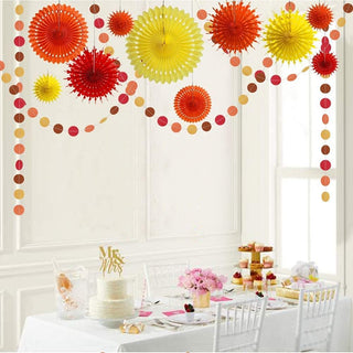 Thanksgiving Fall Paper Fans and Garlands Orange Yellow Red (12Pcs) 2