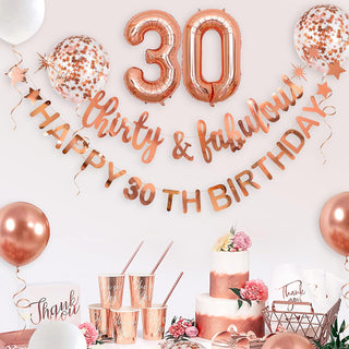 Rose Gold Thirty & Fabulous Happy 30th Birthday Banner Garland Foil Balloon 2