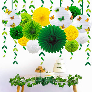 Leaf Garland with Paper Fan, Butterfly, Pom in Yellow & Green(43Pcs) 3