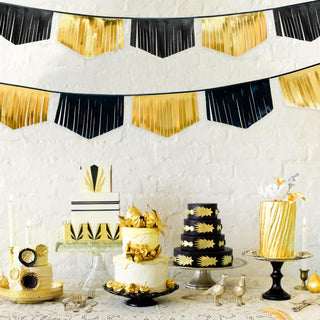 Double Sided Metallic Fabric Tassel Banner in Black & Gold (17FT) 2