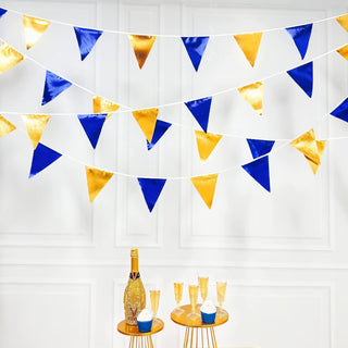 Double-Sided Triangle Flag Bunting Banner in Royal Blue & Gold  (32Ft) 2