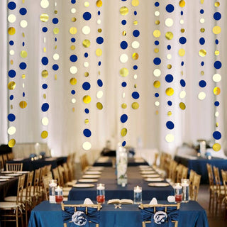 Grad Celebration Circle Dots Garland in Navy Blue, Gold & White (46Ft) 3
