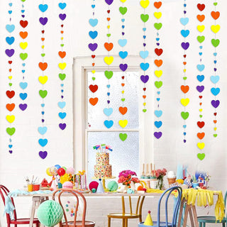 Rainbow Theme Colorful Love Heart Hanging Paper Garland (52Ft) 2