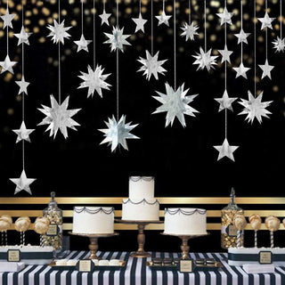Christmas Metallic Silver Paper Garland with 3D & Five-Pointed Stars 2