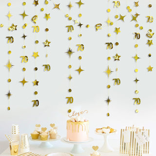 Gold 70th Birthday Decor Circle Dot Garland with Twinkle Stars (46Ft)  2