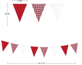  Red Theme Triangle Flag Bunting Banner in Red, Gingham, White (32Ft) 6