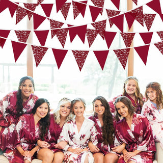 Wedding Party Burgundy Lace Banner of Triangle Flags (32Ft) 3