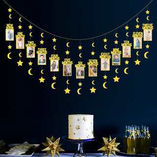 1st Birthday Photo Bunting Banner with Star and Moon Garlands 2