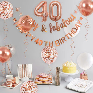 40th Birthday Balloons and Forty & Fabulous Garlands Kit in Rose Gold with 40 Numbers Balloons 1