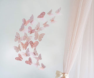 Rose Gold Hollow Paper Butterfly Stickers 3D Wall Decor (36Pcs) 2