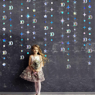 10th Birthday Iridescent Circle Dot Garland with Twinkle Stars (46Ft) 2