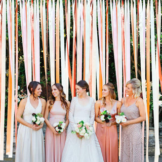 Rose Gold Dusty Pink Streamers Backdrop with Satin Ribbons 197Ft×1.97" 5