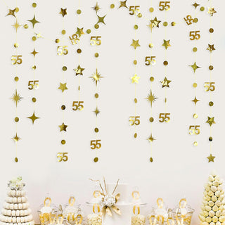 55th Birthday Decor Circle Dot Garland with Gold Twinkle Stars (46Ft) 2