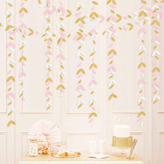 Pastel Party Decorations Leaf Garland in White, Pink & Gold (52Ft) 2