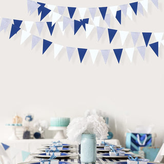 Baby Shower Triangle Pennant Flag Banner in Navy Blue, White & Silver  (30Ft) 2
