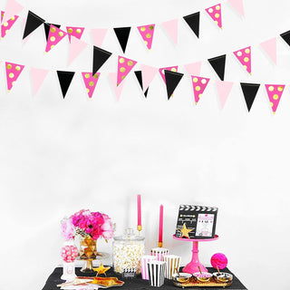 Girl's Birthday Polka Dot Paper Flag Banner in Rose Pink & Black(33Ft) 2